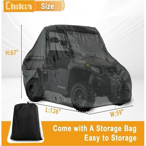 Chikia 2-3 Seater UTV Cover 420D Waterproof Utility 125x59x66" - Picture 2 of 7